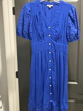 Knox Rose Royal Blue Button-Front Eyelet Midi Dress